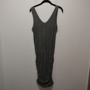 Sundry Olive Green Sleeveless Midi Ruched Dress 0